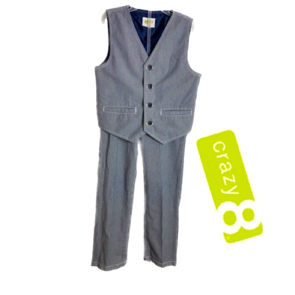 CRAZY 8 Matching Blue & White Thin Striped Vest & Slacks Boy’s Size Small (5/6) - Picture 1 of 7
